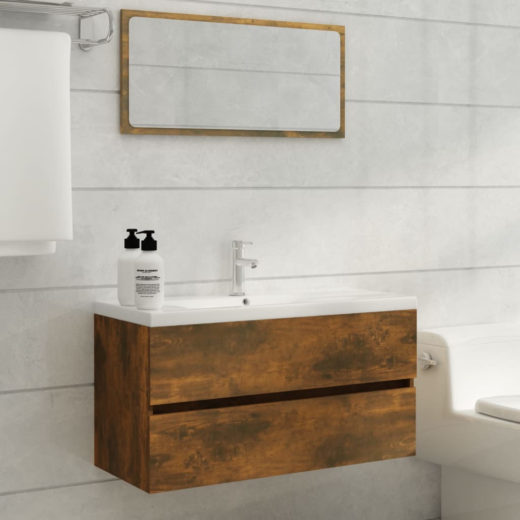 Wastafelkast 90X38,5X45 Cm Bewerkt Hout Gerookt Eikenkleurig