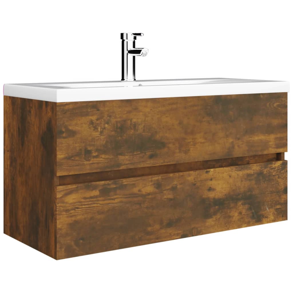 Wastafelkast 90X38,5X45 Cm Bewerkt Hout Gerookt Eikenkleurig
