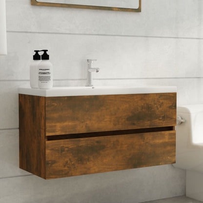 Wastafelkast 90X38,5X45 Cm Bewerkt Hout Gerookt Eikenkleurig