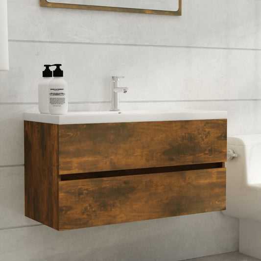 Wastafelkast 90X38,5X45 Cm Bewerkt Hout Gerookt Eikenkleurig