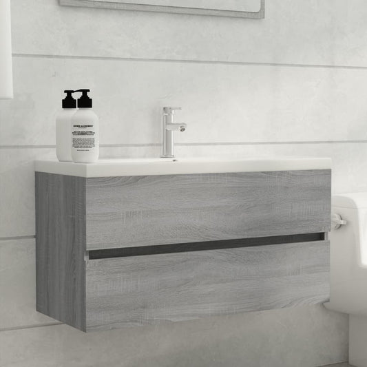 Wastafelkast 90X38,5X45 Cm Bewerkt Hout Grijs Sonoma Eikenkleur