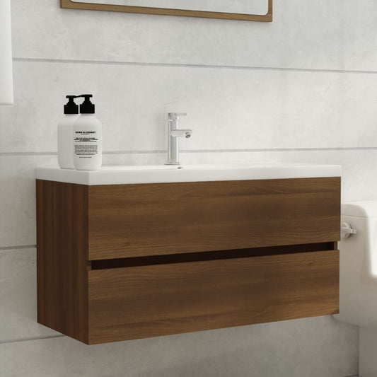 Wastafelkast 90X38,5X45 Cm Bewerkt Hout Bruineikenkleurig