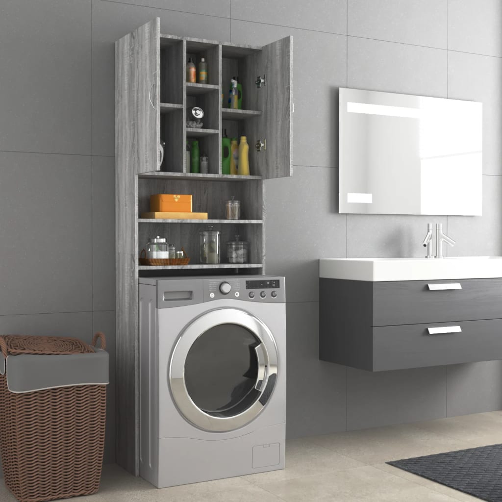 Wasmachinekast 64X25,5X190 Cm Grijs Sonoma Eikenkleurig