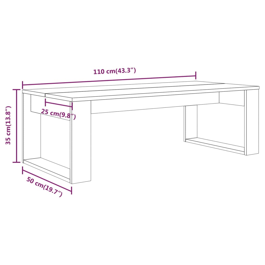 Salontafel 110X50X35 Cm Bewerkt Hout Gerookt Eikenkleurig
