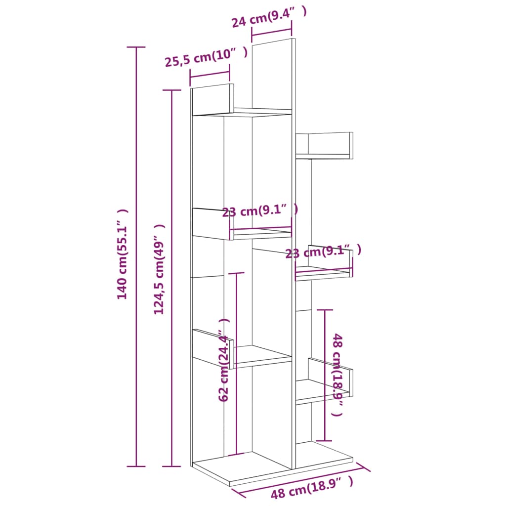 Boekenkast 48X25,5X140 Cm Bewerkt Hout Gerookt Eikenkleurig