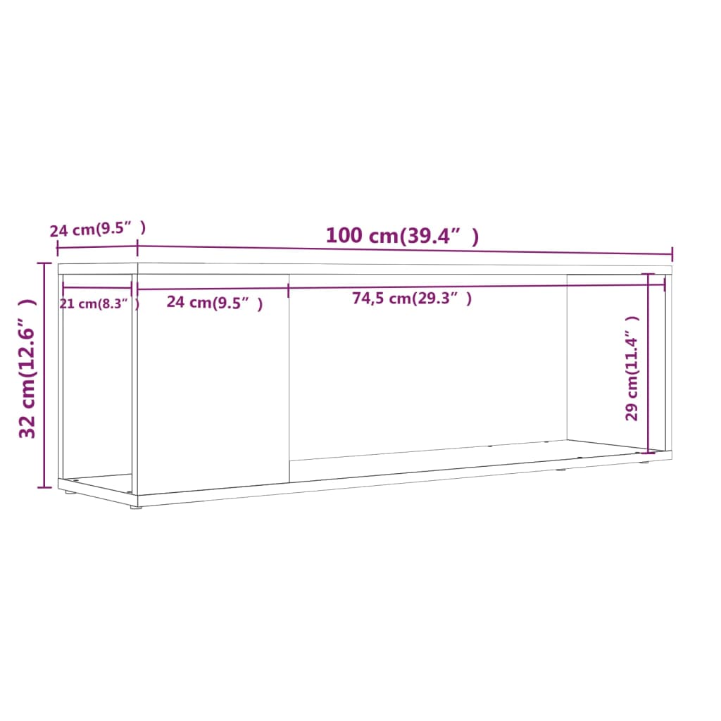 Tv-Meubel 100X24X32 Cm Bewerkt Hout Bruineikenkleurig