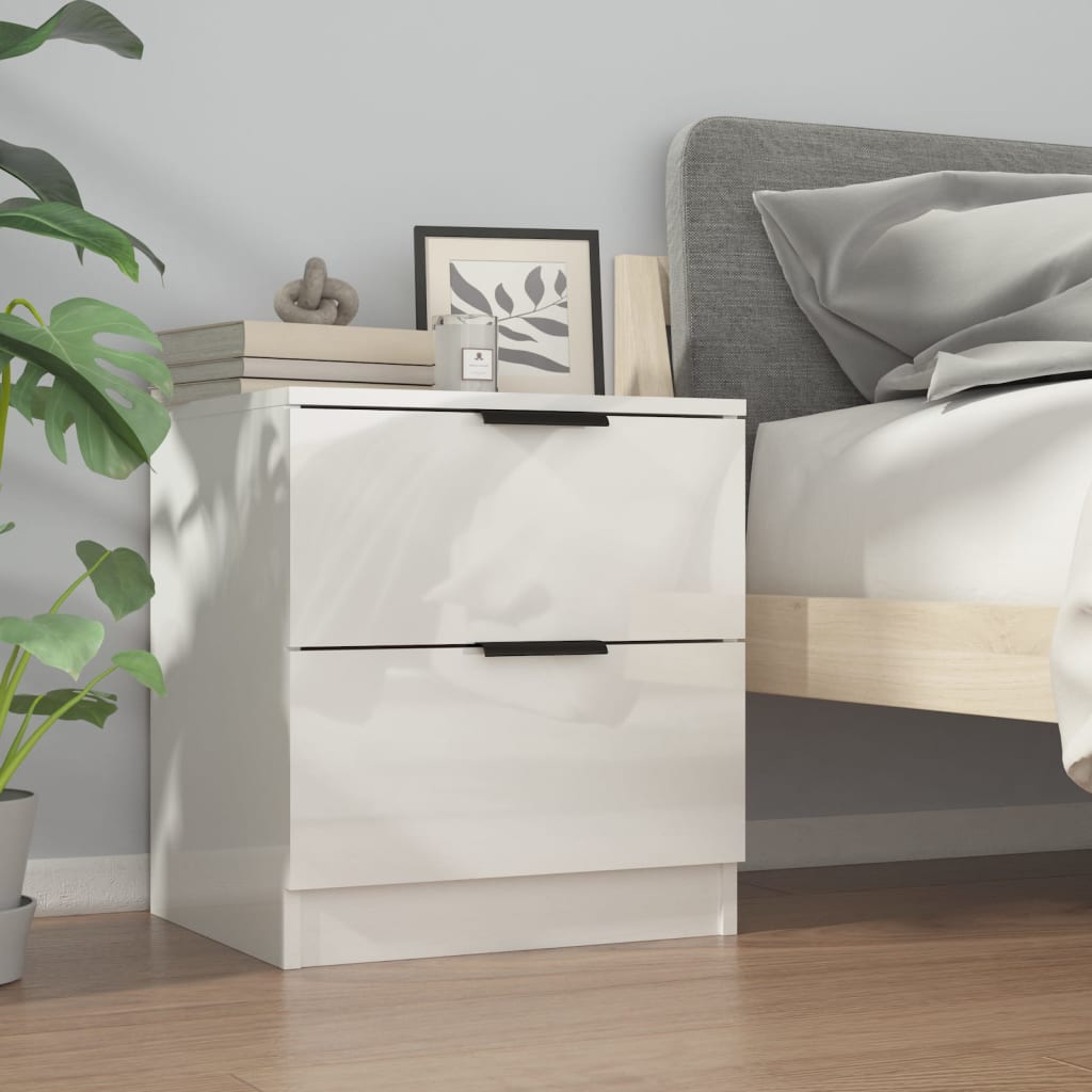 Nachtkastjes 2 St Bewerkt Hout Hoogglans Wit