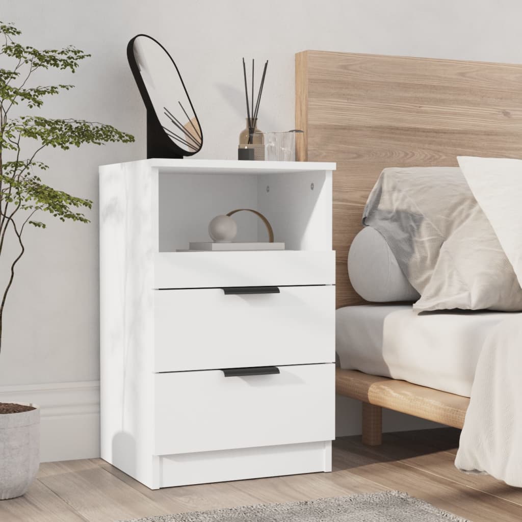 Nachtkastjes 2 St Bewerkt Hout Wit