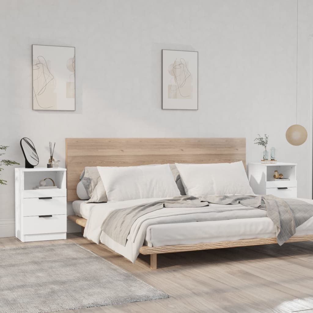 Nachtkastjes 2 St Bewerkt Hout Wit