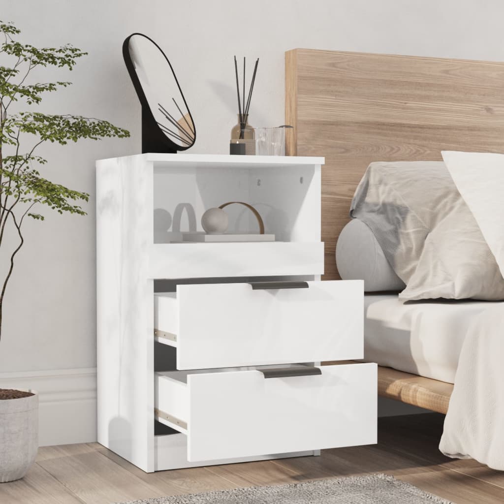 Nachtkastjes 2 St Bewerkt Hout Hoogglans Wit