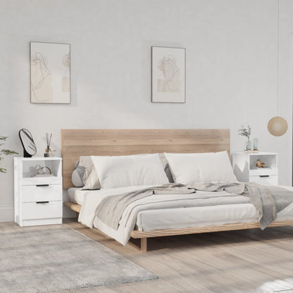 Nachtkastjes 2 St Bewerkt Hout Hoogglans Wit