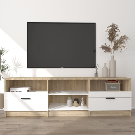 Tv-Meubel 150X33,5X45 Cm Bewerkt Hout Wit En Sonoma Eikenkleur