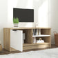 Tv-Meubel 80X35X36,5 Cm Bewerkt Hout Wit En Sonoma Eikenkleurig