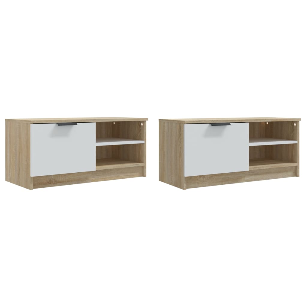 Tv-Meubelen 2 St 80X35X36,5 Cm Bewerkt Hout Wit En Sonoma Eiken