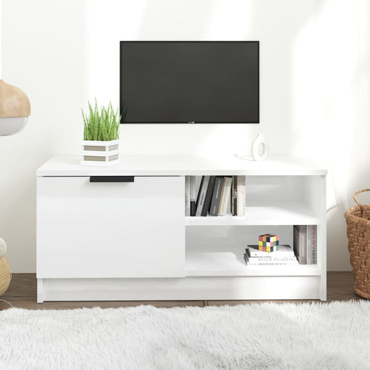 Tv-Meubel 80X35X36,5 Cm Bewerkt Hout Hoogglans Wit