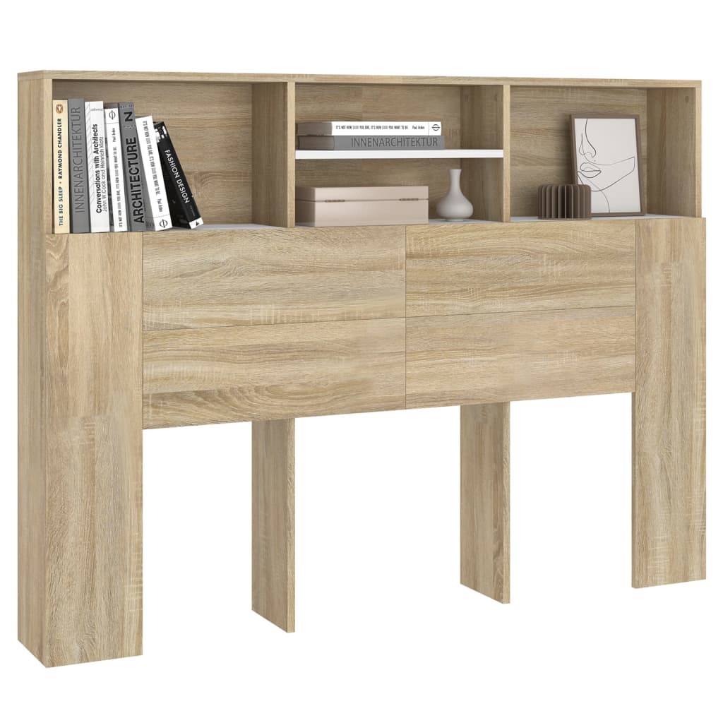 Hoofdbordkast 140X19X103,5 Cm Wit En Sonoma Eikenkleurig
