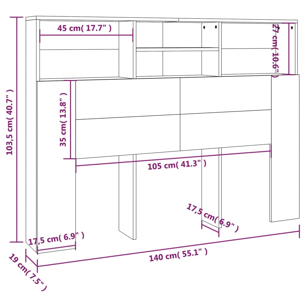Hoofdbordkast 140X19X103,5 Cm Wit En Sonoma Eikenkleurig
