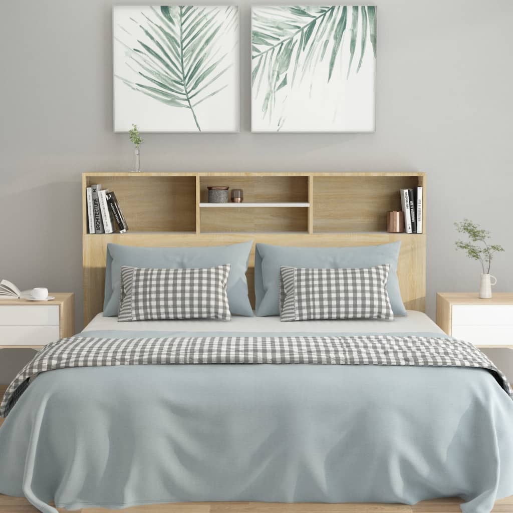 Hoofdbordkast 160X19X103,5 Cm Wit En Sonoma Eikenkleurig
