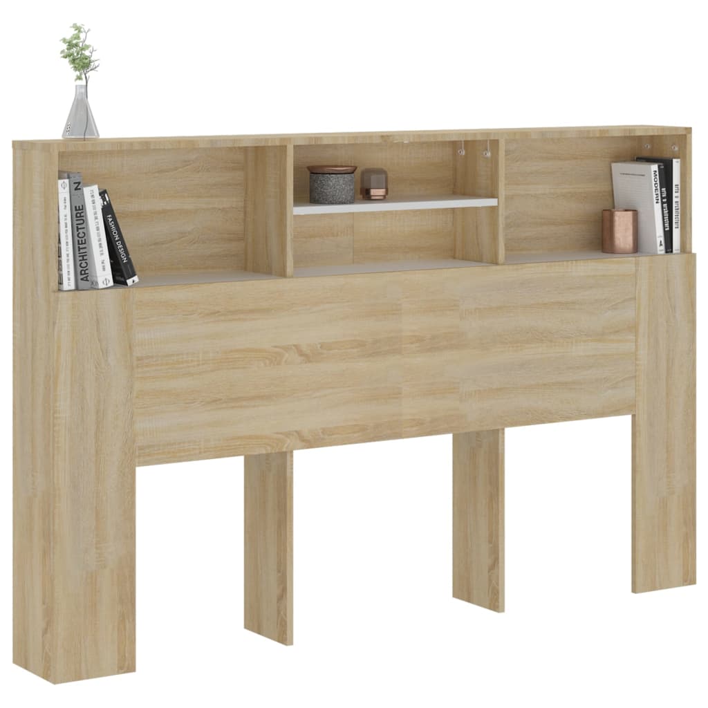 Hoofdbordkast 160X19X103,5 Cm Wit En Sonoma Eikenkleurig