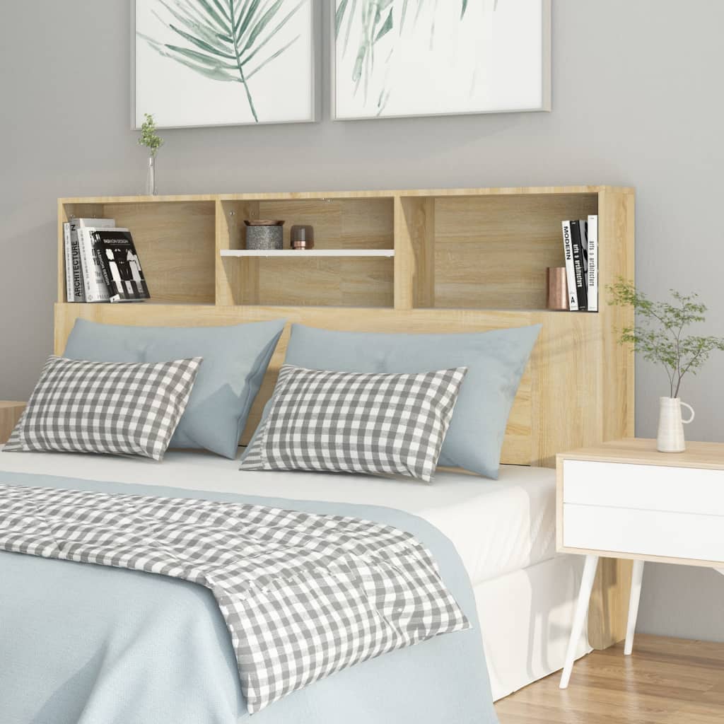Hoofdbordkast 160X19X103,5 Cm Wit En Sonoma Eikenkleurig