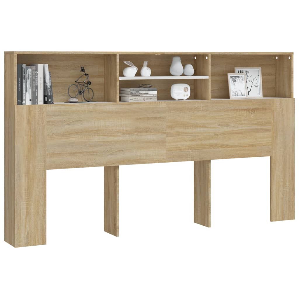 Hoofdbordkast 180X19X103,5 Cm Wit En Sonoma Eikenkleurig