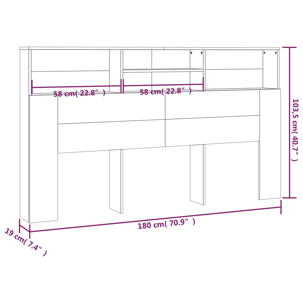 Hoofdbordkast 180X19X103,5 Cm Wit En Sonoma Eikenkleurig