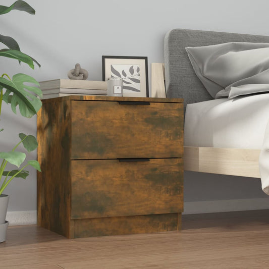 Nachtkastje Bewerkt Hout Gerookt Eikenkleurig