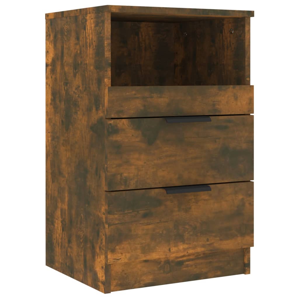 Nachtkastje Bewerkt Hout Gerookt Eikenkleurig