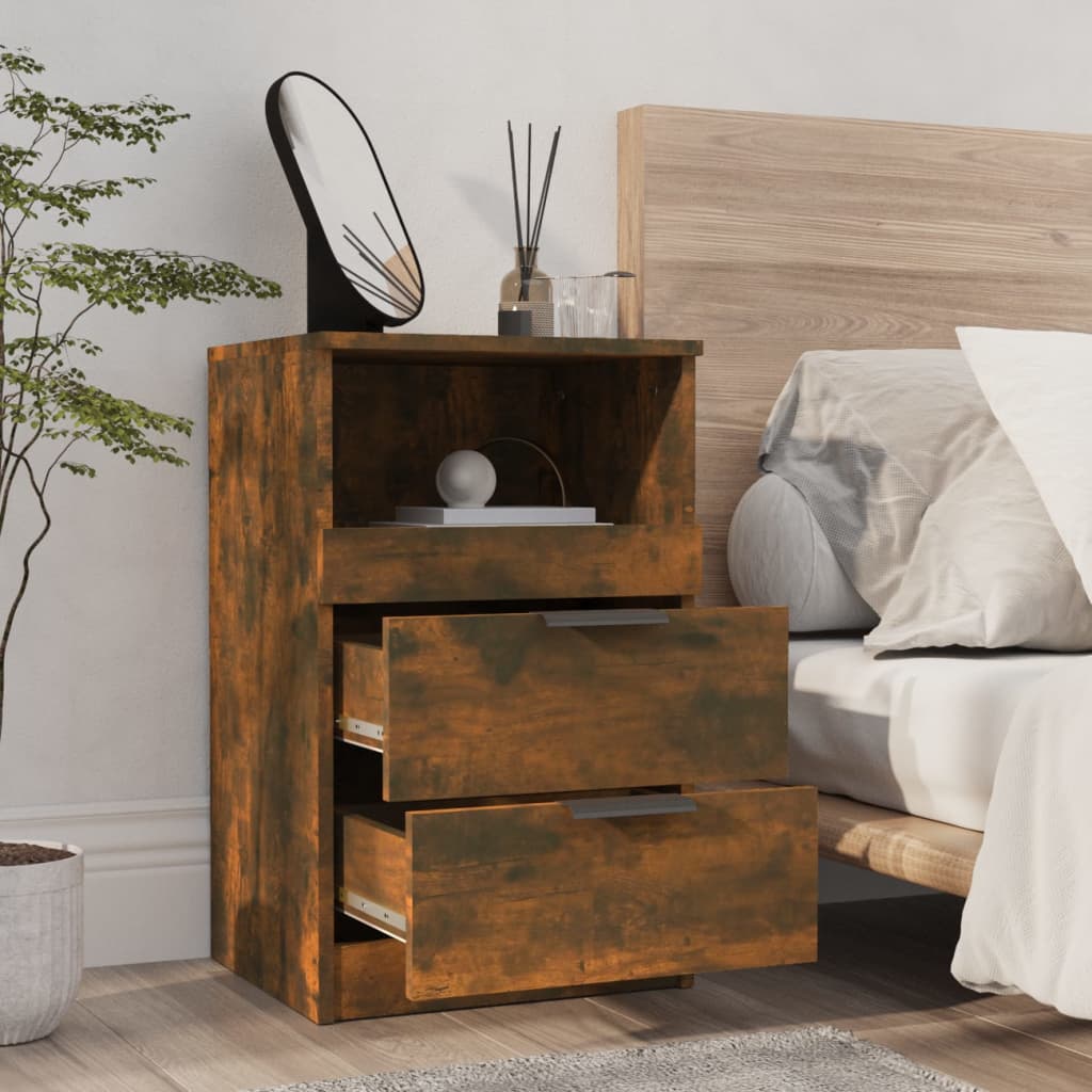 Nachtkastje Bewerkt Hout Gerookt Eikenkleurig