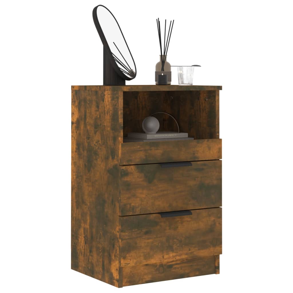 Nachtkastje Bewerkt Hout Gerookt Eikenkleurig