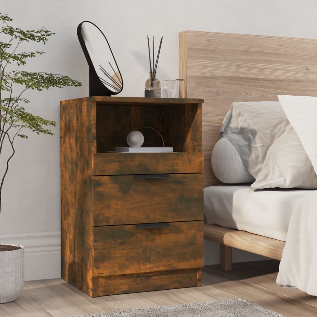 Nachtkastje Bewerkt Hout Gerookt Eikenkleurig