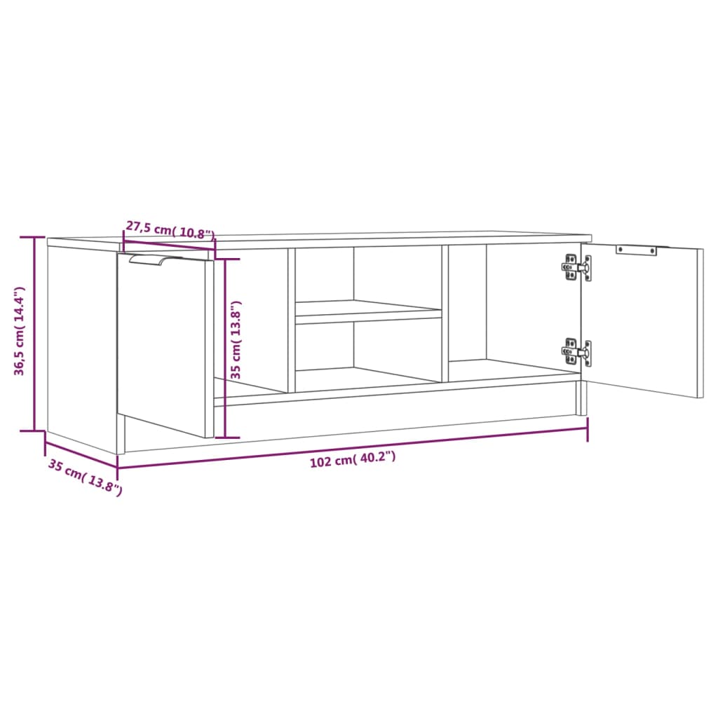 Tv-Meubel 102X35X36,5 Cm Bewerkt Hout Grijs Sonoma Eikenkleurig
