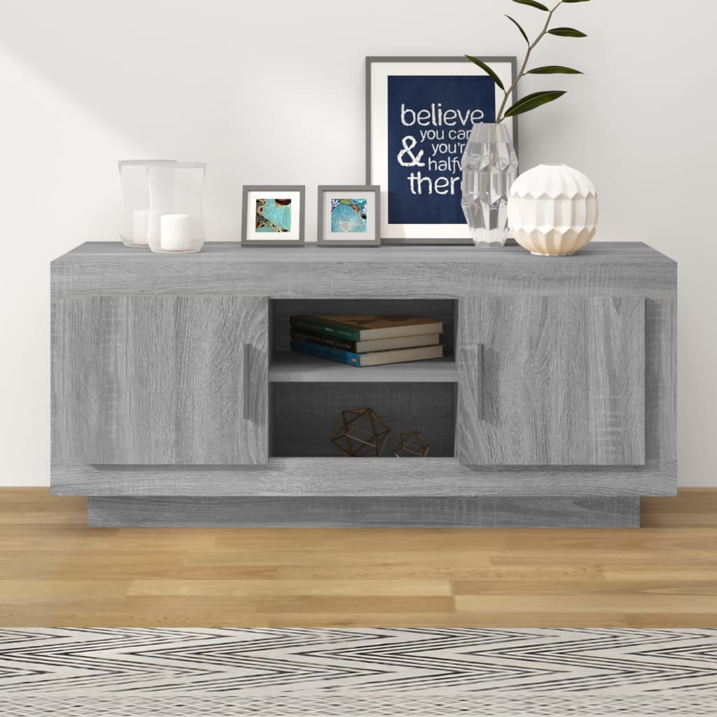 Tv-Meubel 102X35X45 Cm Bewerkt Hout Grijs Sonoma Eikenkleurig