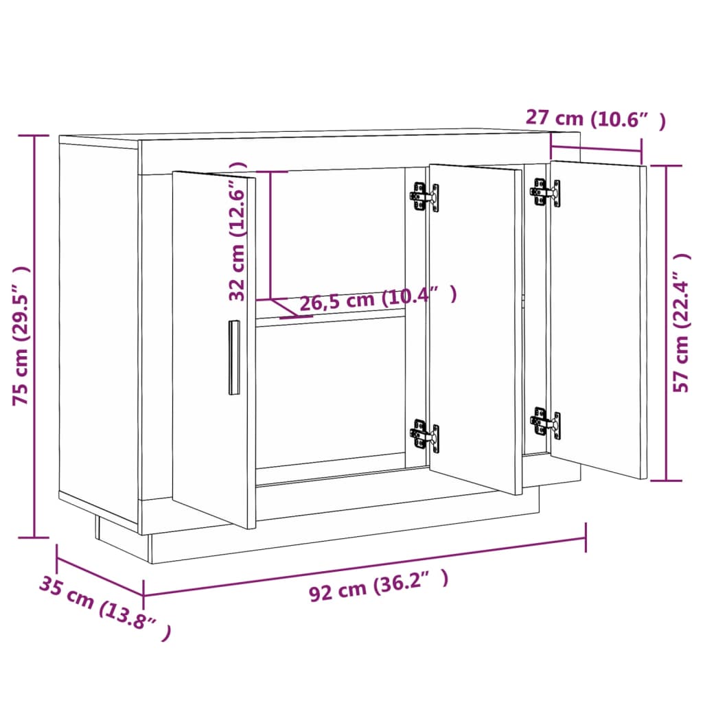 Dressoir 92X35X75 Cm Bewerkt Hout Bruineikenkleurig