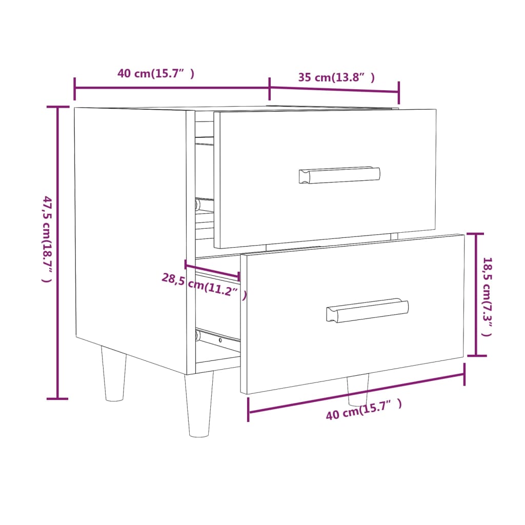 Nachtkastjes 2 St 40X35X47,5 Cm Wit
