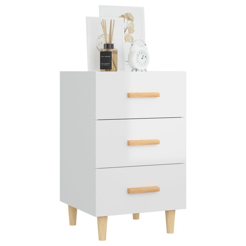 Nachtkastje 40X40X66 Cm Bewerkt Hout Hoogglans Wit