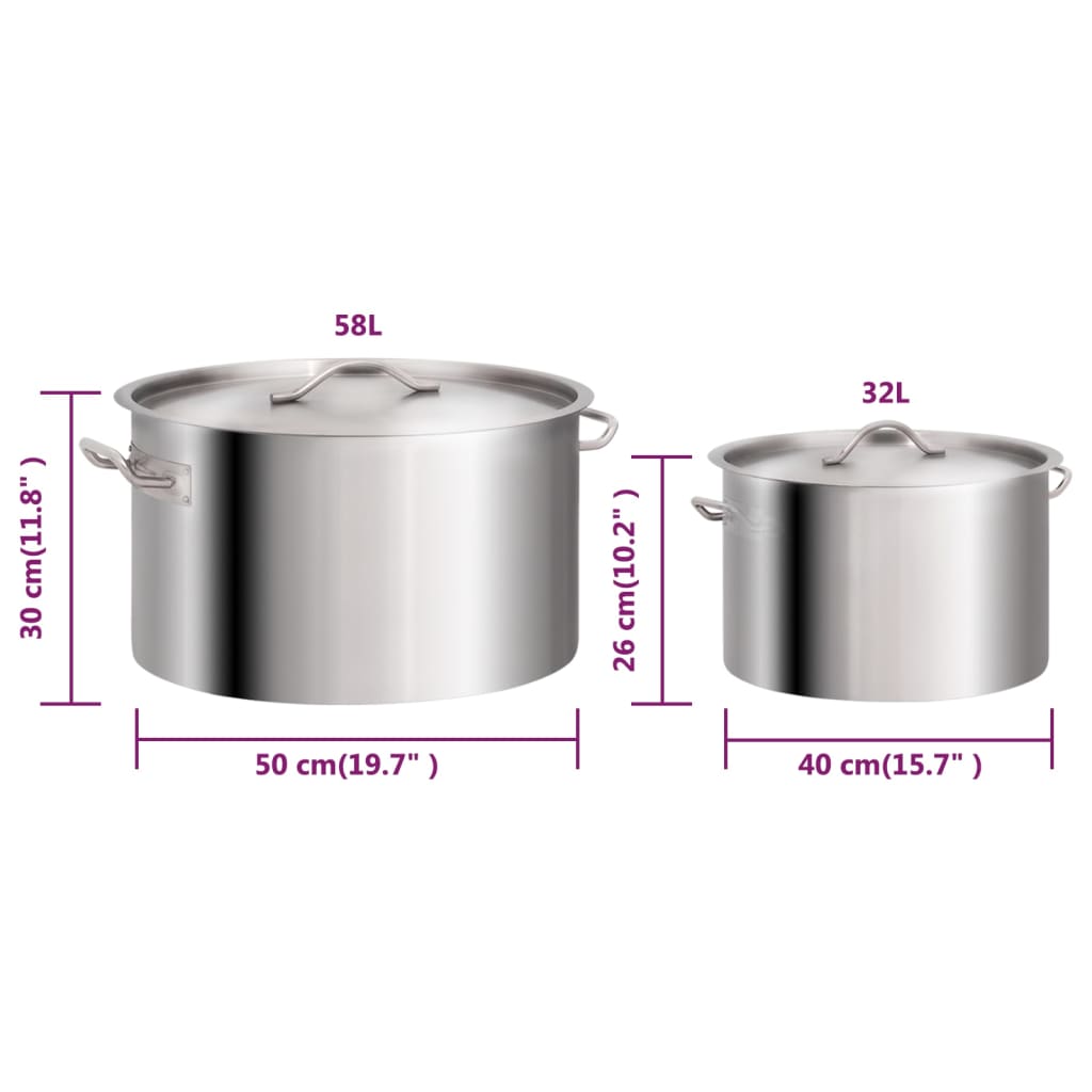 2-Delige Kookpannenset 58/32 L Roestvrij Staal