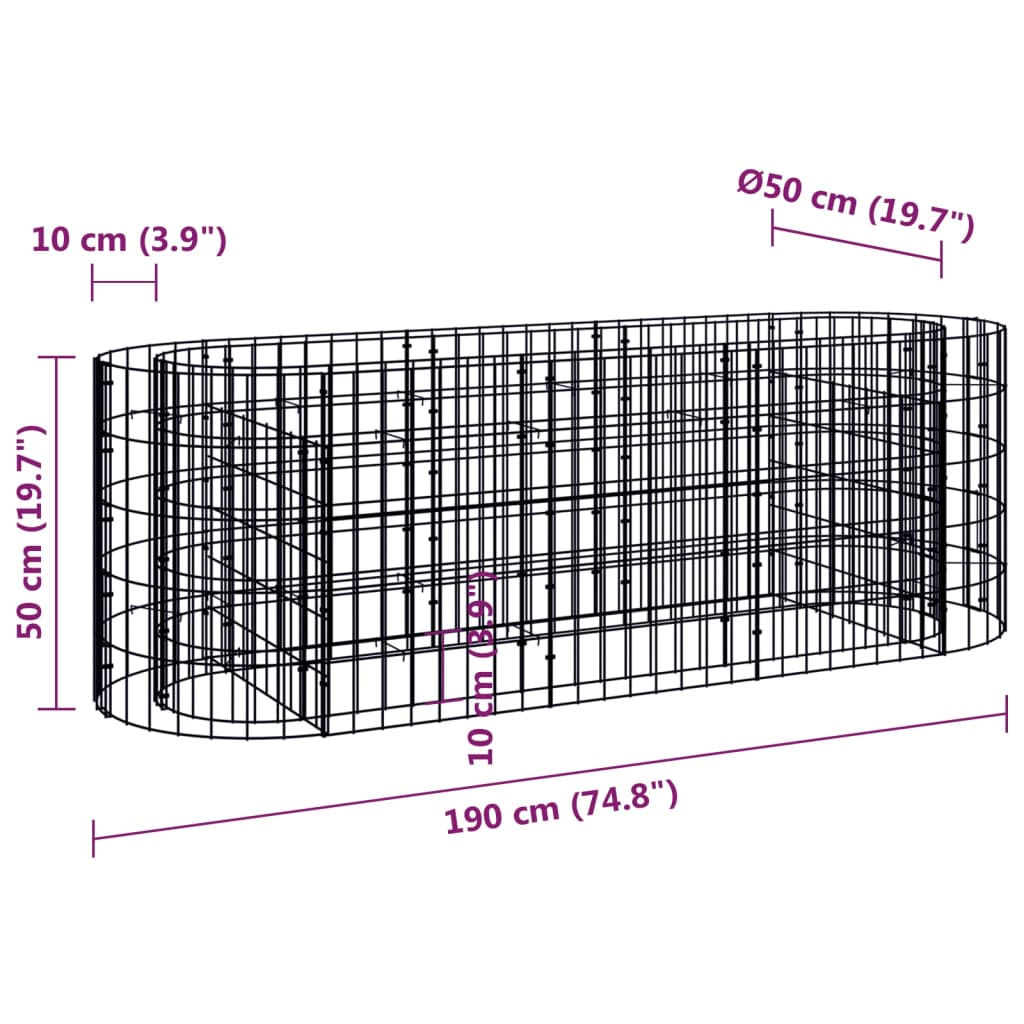 Gabion Plantenbak Verhoogd 190X50X50 Cm Gegalvaniseerd Ijzer