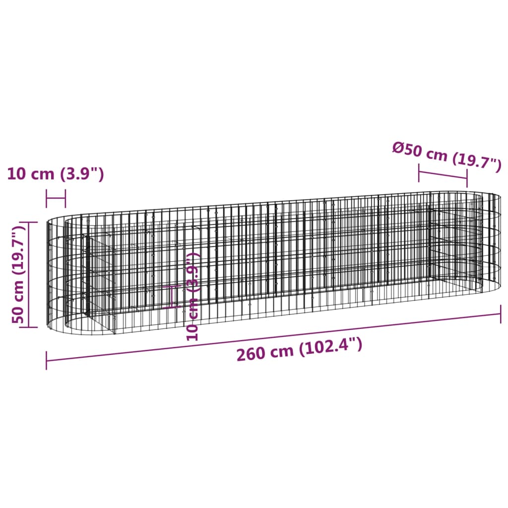 Gabion Plantenbak Verhoogd 260X50X50 Cm Gegalvaniseerd Ijzer