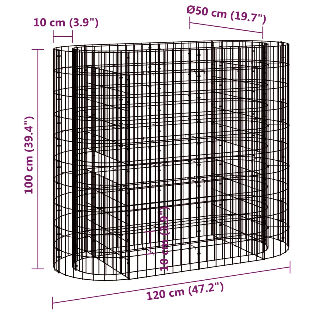 Gabion Plantenbak Verhoogd 120X50X100 Cm Gegalvaniseerd Ijzer