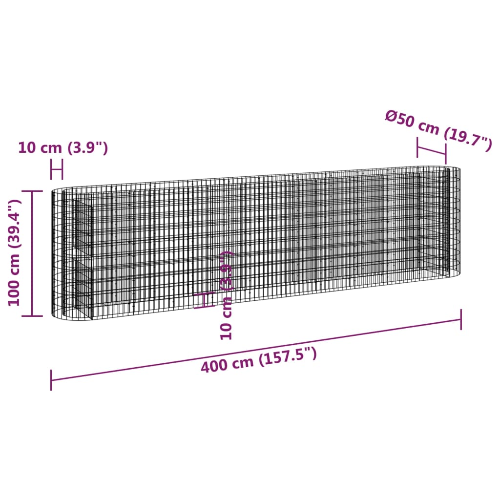 Gabion Plantenbak Verhoogd 400X50X100 Cm Gegalvaniseerd Ijzer