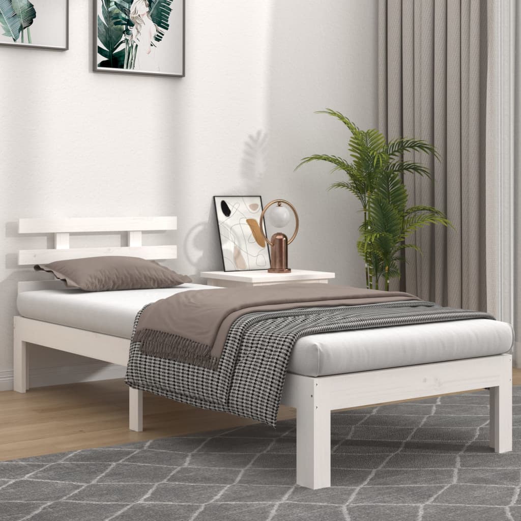 Bedframe Massief Hout Wit 75X190 Cm 2Ft6 Small Single