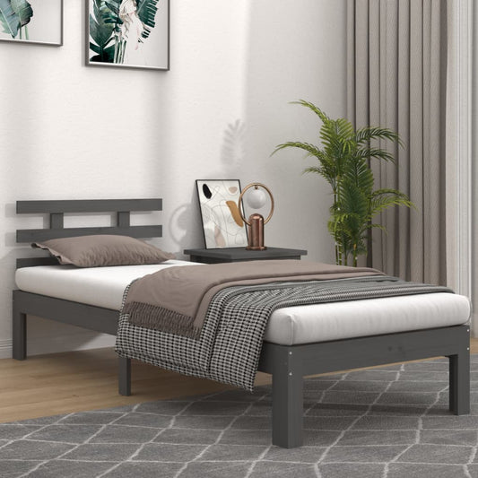 Bedframe Massief Hout Grijs 75X190 Cm 2Ft6 Small Single
