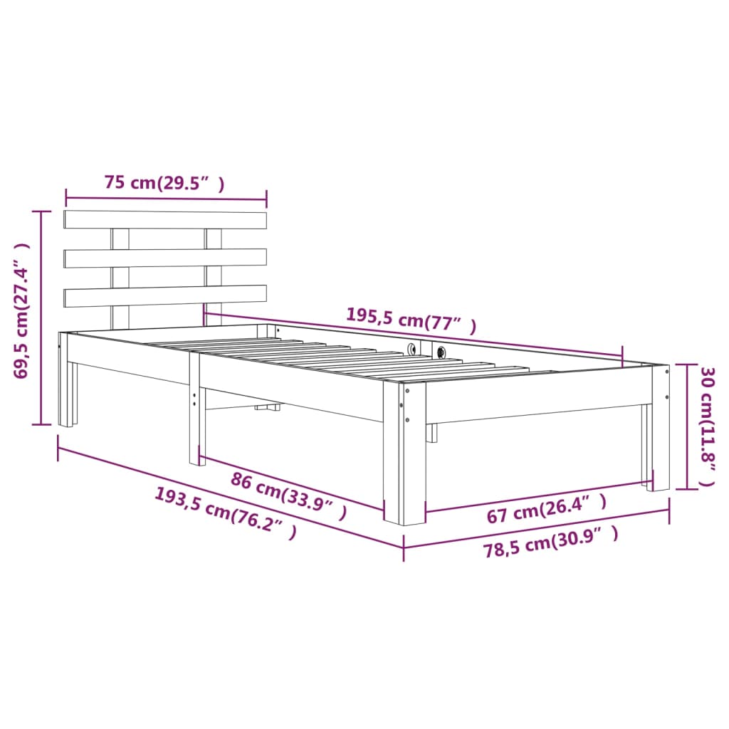 Bedframe Massief Hout Honingbruin 75X190 Cm 2Ft6 Small Single