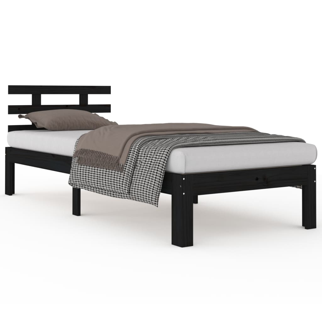 Bedframe Massief Hout Zwart 75X190 Cm 2Ft6 Small Single