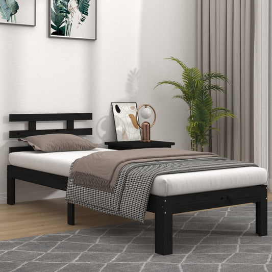 Bedframe Massief Hout Zwart 75X190 Cm 2Ft6 Small Single
