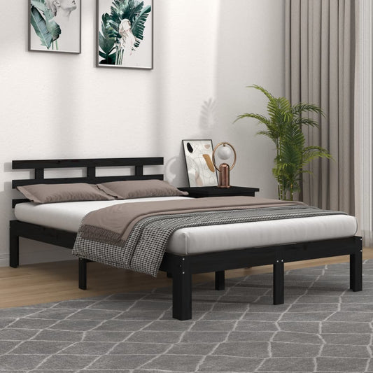 Bedframe Massief Hout Zwart 120X190 Cm 4Ft Small Double