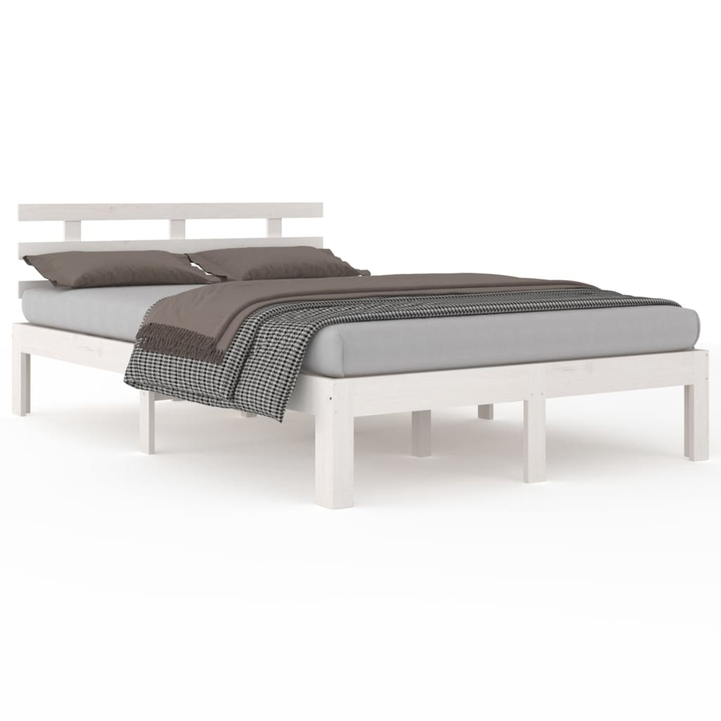 Bedframe Massief Hout Wit 135X190 Cm 4Ft6 Double