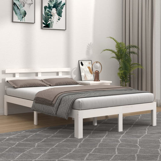 Bedframe Massief Hout Wit 140X190 Cm
