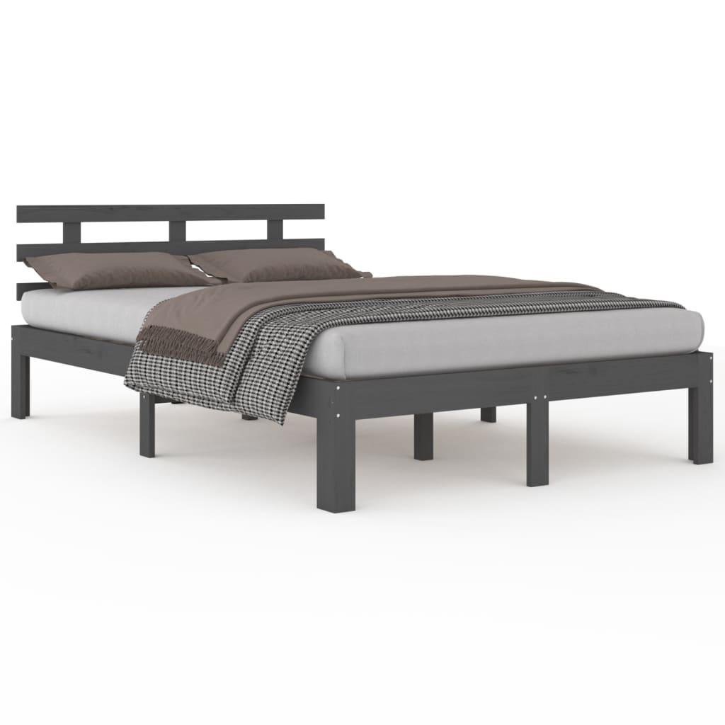 Bedframe Massief Hout Grijs 140X190 Cm